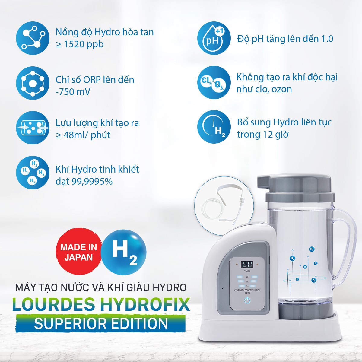 Máy tạo nước và khí giàu Hydro Lourdes Hydrofix (Superior Edition) - Thiết bị chăm sóc sức khỏe, sắc đẹp cho cả gia đình