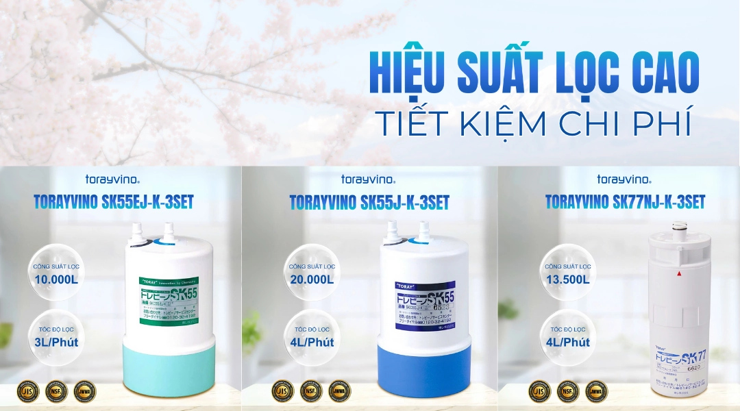 Tuy Torayvino là lọc nước sạch nhỏ gọn nhưng công suất lọc cao lên đến 20.000L. Giúp bạn tiết kiệm chi phí thay lõi thường xuyên. 