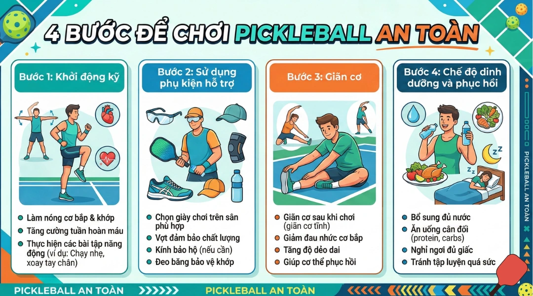5 Chấn thương thường gặp khi chơi pickleball và cách phòng tránh 6 Các bước giảm chấn thương khi chơi pickleball