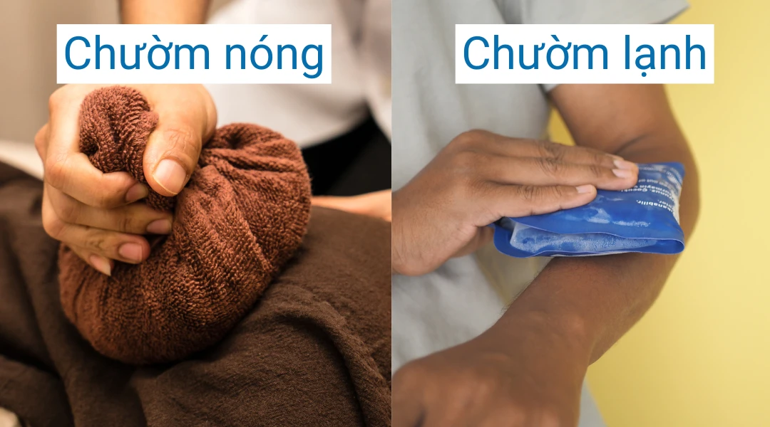 Liệu pháp nhiệt chườm nóng và chườm lạnh để giảm đau nhức cơ bắp hiệu quả tại nhà.